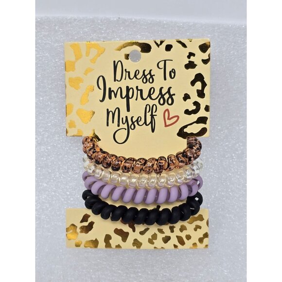 Set Of 4 Spiral Hair Ties Brown Clear Lavender & Black Dress To Impress Myself - Picture 1 of 2